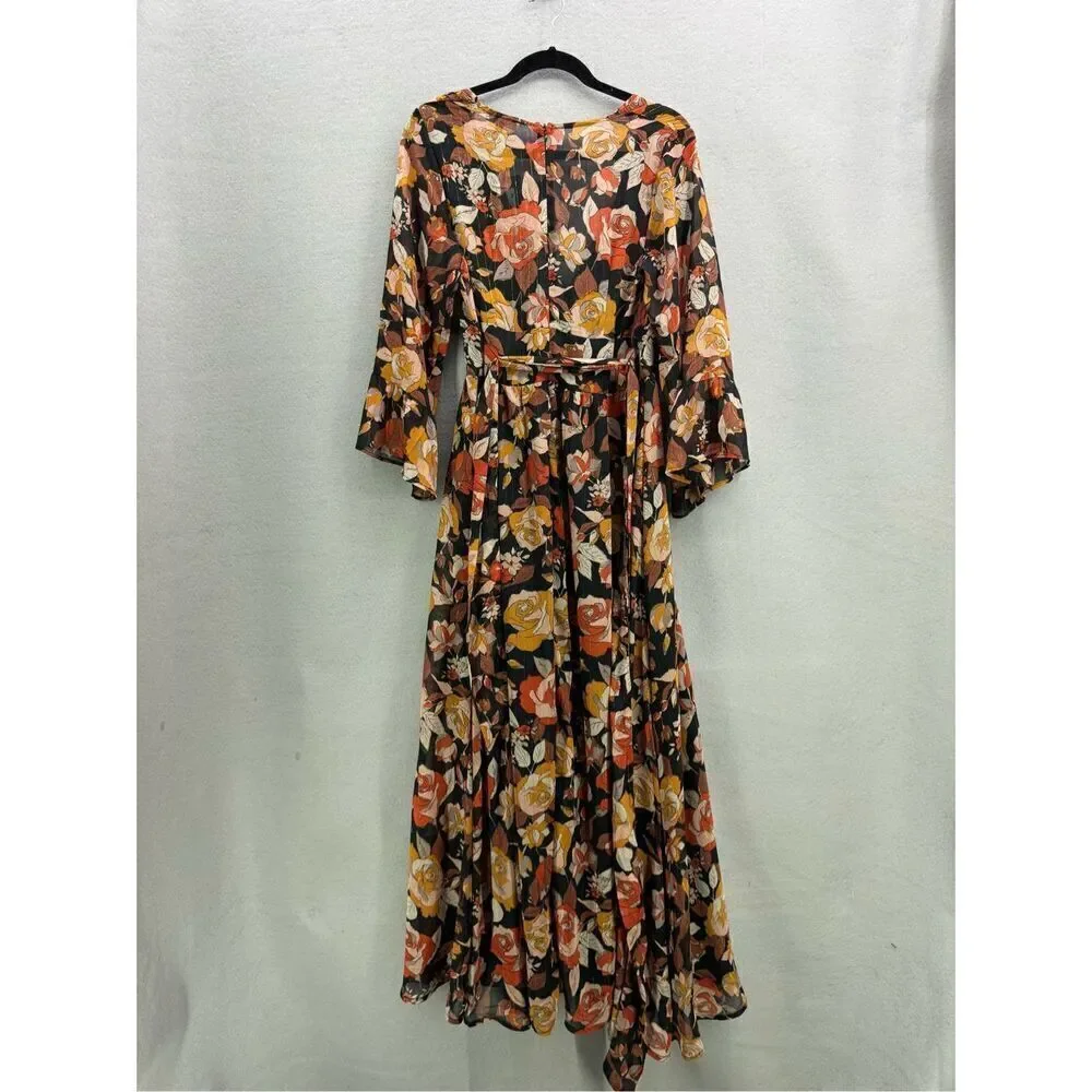 NWT Fate Womens Multicolor Floral Print Deep V-Neck Maxi Dress Size Small - Picture 3 of 12